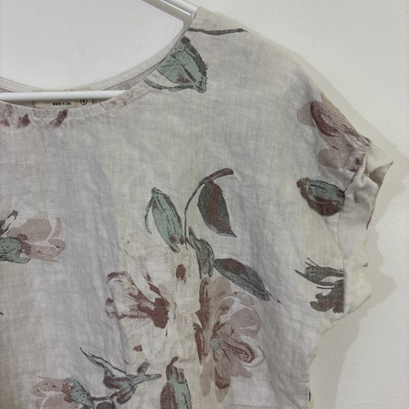 Terzo Milennio S Linen Top Floral High Low Hem Cream Boho Natural Fibers Italy - Picture 3 of 8